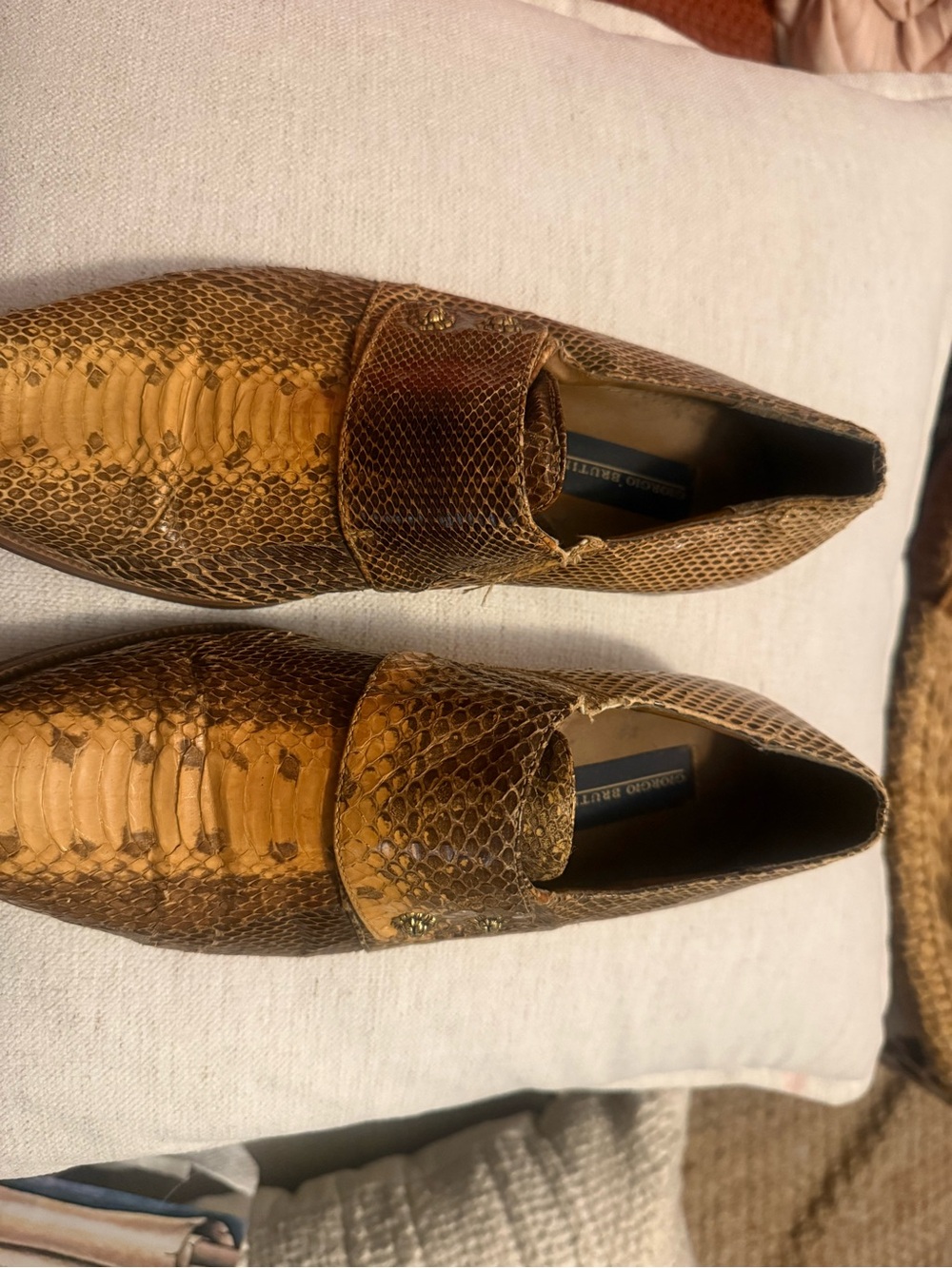 Giorgio Brutini Genuine Snakeskin Leather Loafers Brown Men’s 9M Exotic
